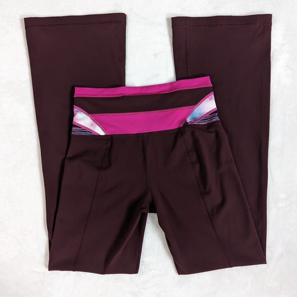 Lululemon Full Length Flare Burgundy Wide Waistband Groove Pant Y2K Leggings Sz6 - Picture 12 of 16